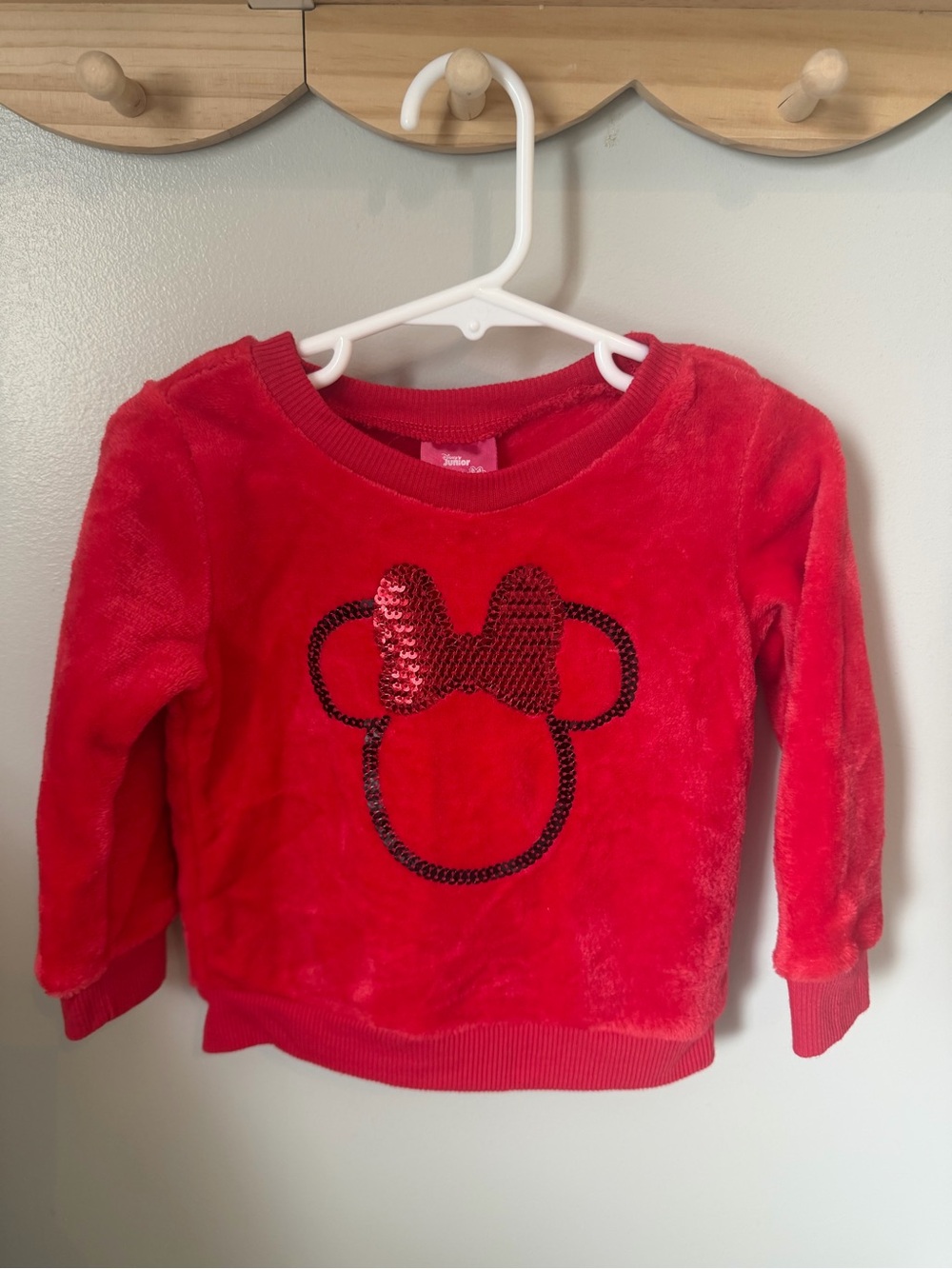Disney Junior Minnie Mouse Red Faux Fur Pullover Sweater Girls 24M Crewneck